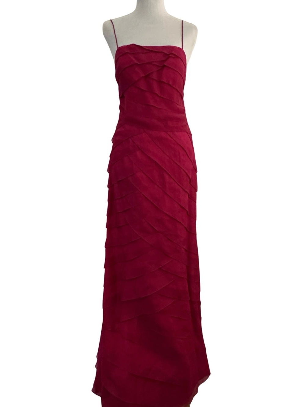 Vintage Y2K CHETTA B New York 100% Silk Tiered Maxi Gown Dress Magenta Pink Sz 8